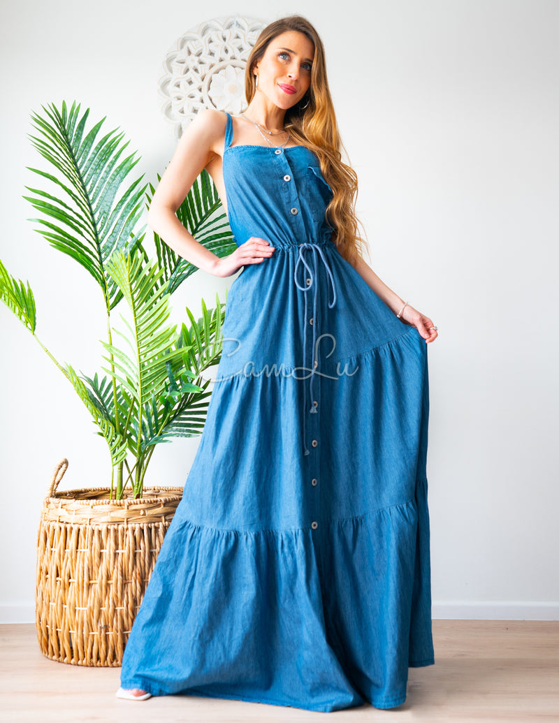 MAXI VESTIDO DENIM PAU (BOLSILLOS LATERALES)