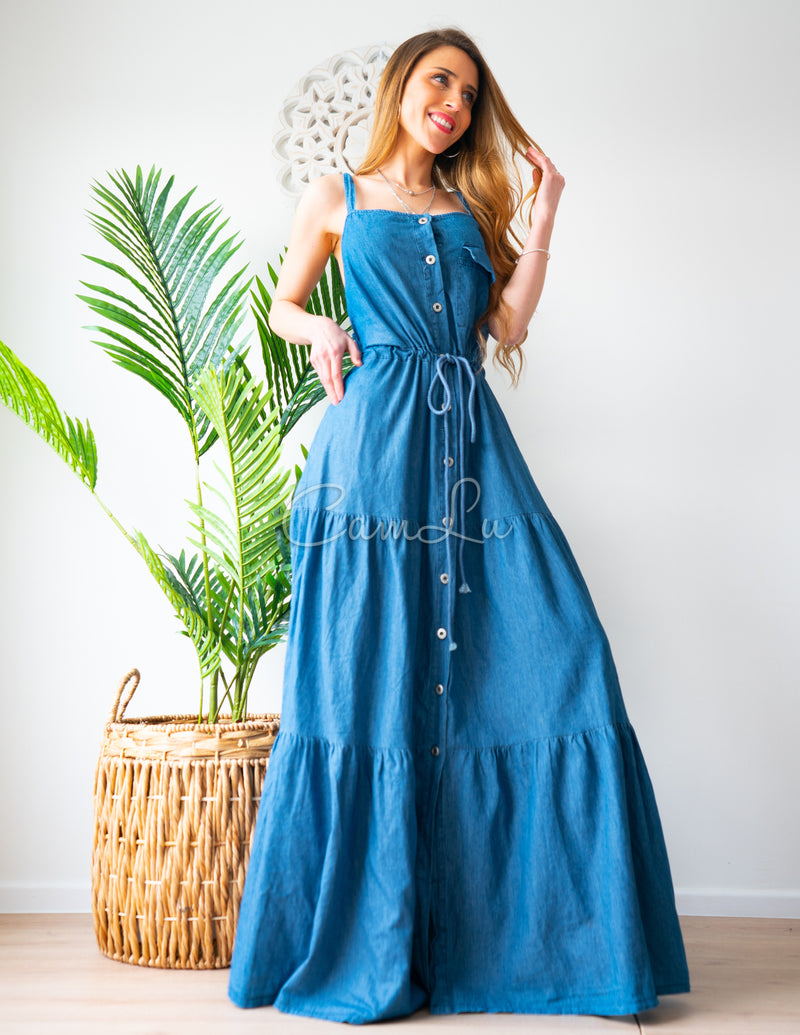 MAXI VESTIDO DENIM PAU (BOLSILLOS LATERALES)