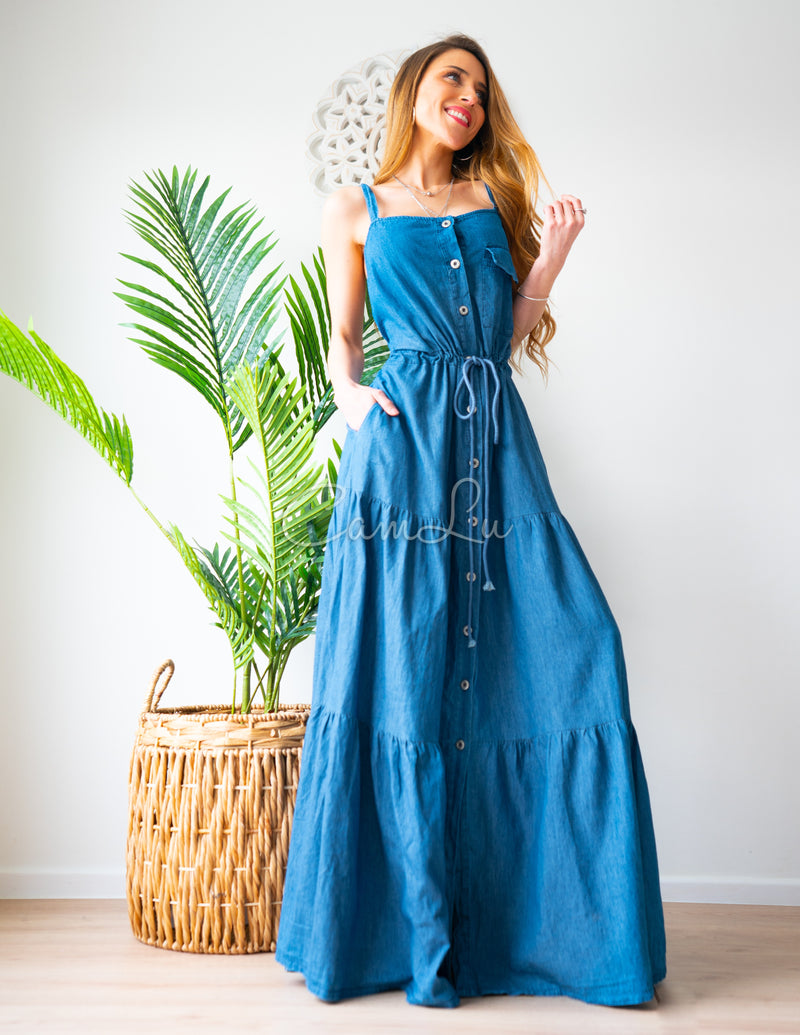 MAXI VESTIDO DENIM PAU (BOLSILLOS LATERALES)