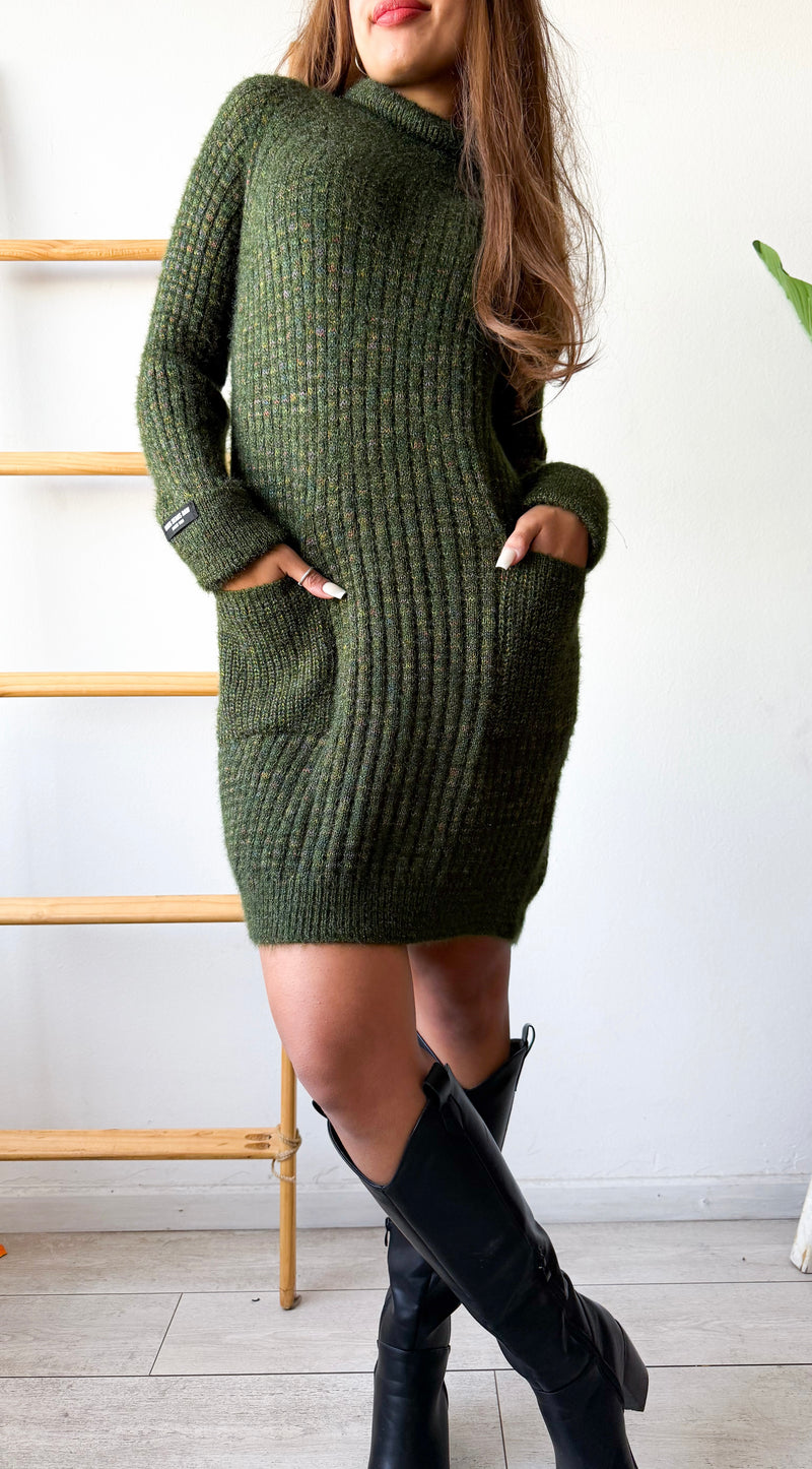 VESTIDO / MAXI SWEATER JASPEADO BOLSILLOS FRONTALES