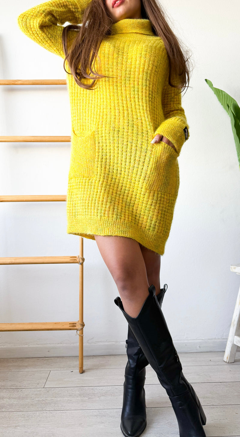 VESTIDO / MAXI SWEATER JASPEADO BOLSILLOS FRONTALES