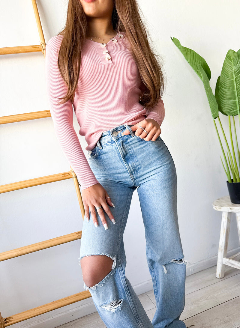 POLERA BASIC BOTONES LISTADA