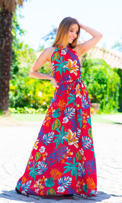 MAXI VESTIDO TROPICAL LAZO INCLUIDO