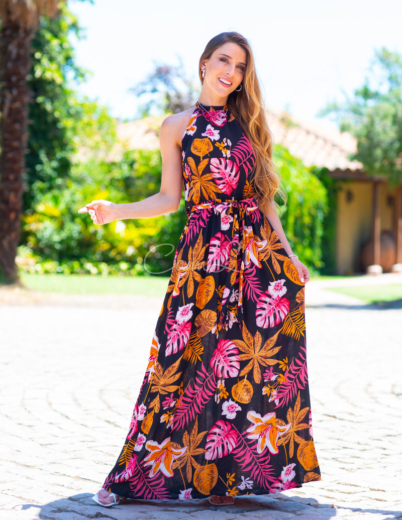 MAXI VESTIDO TROPICAL LAZO INCLUIDO